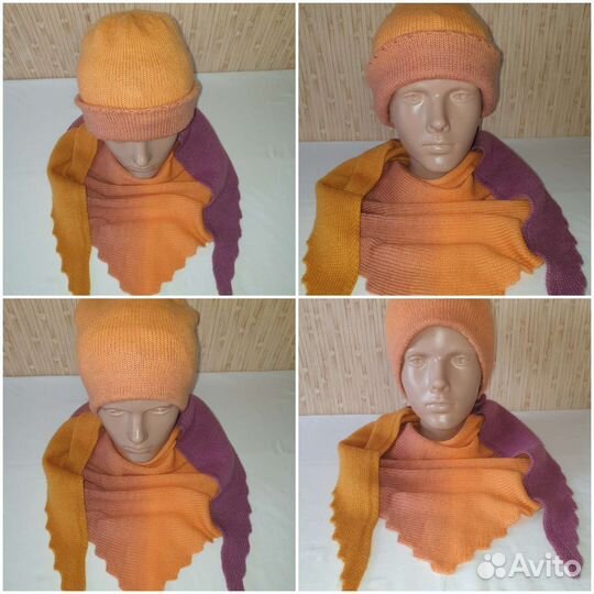 Бактус вязаный, шапка, комплект из Poema