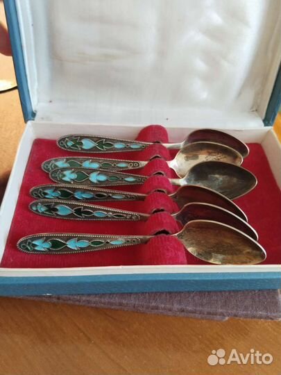 Кофейные серебряные ложки эмаль 875 проба