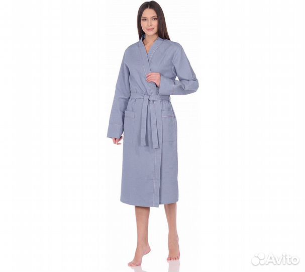 Халат вафельный Home One с кантом серый 52