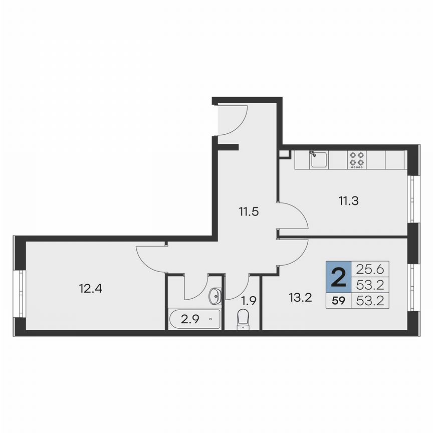 2-к. квартира, 53,2 м², 1/9 эт.