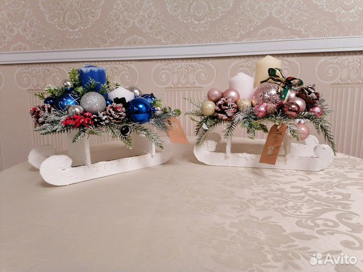 Новогодняя композиция со свечами «Саночки-салазки»