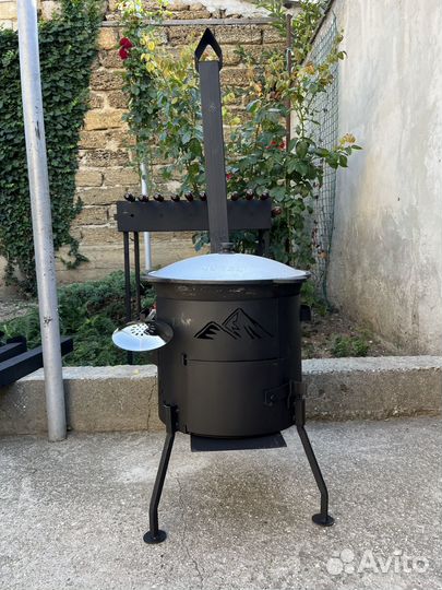 Чугунный узбекский казан и печь 3 мм с дымоходом
