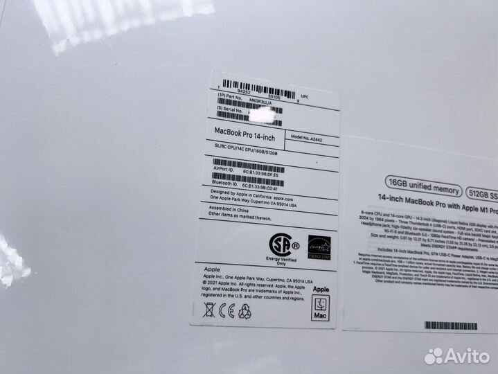 Новый MacBook. M1Pro 16/512Gb + рус.клав