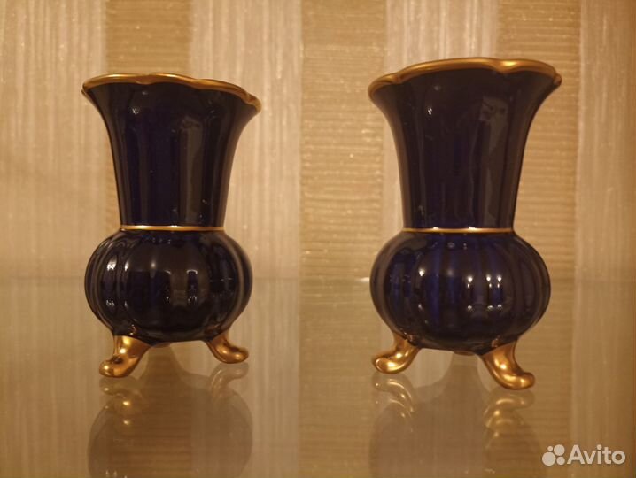 Кобальтовые вазочки Unter Weiss Bach, GDR