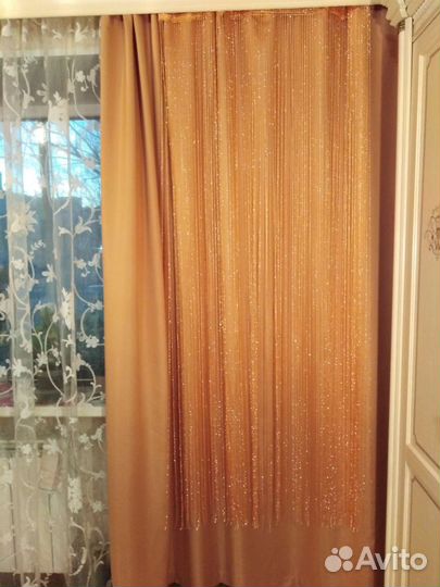 Штора одна. 2,35*2,0.С тесьмой с люрексом,шт.лента