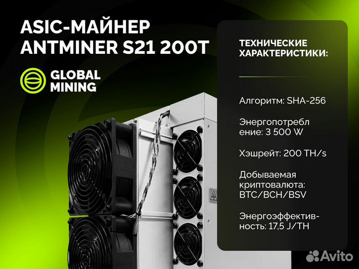 Bitmain Antminer S21 200TH/s с гтд РФ