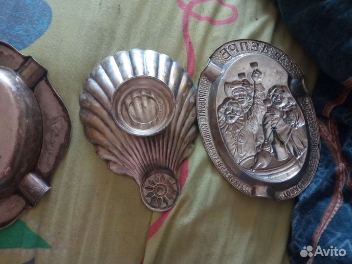 Статуэтка пепельница икорница СССР ракушка серебро