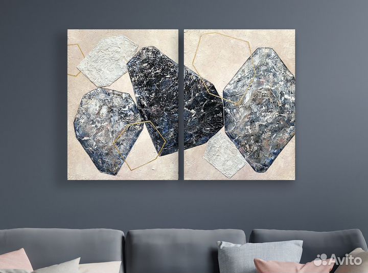 Модульные картины абстракция в интерьер. Диптих