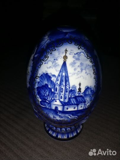 Яйцо пасхальное большое Гжель с позолотой