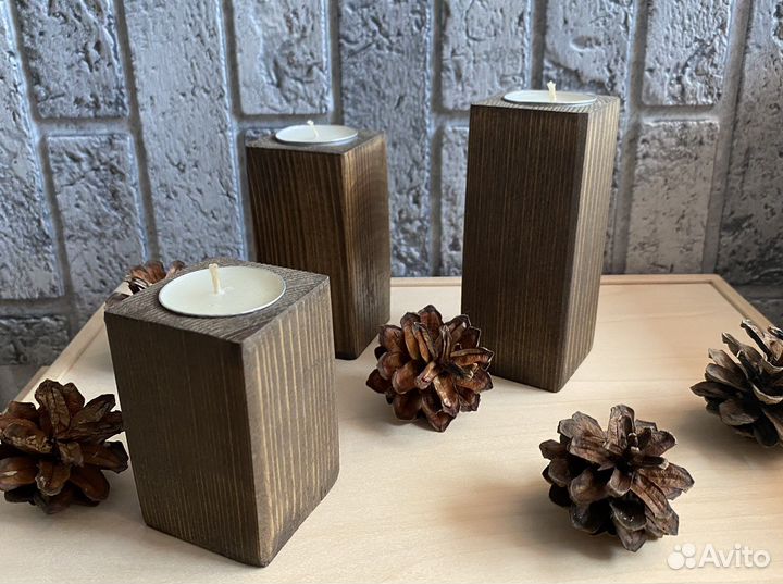 Набор подсвечников деревянный для декора