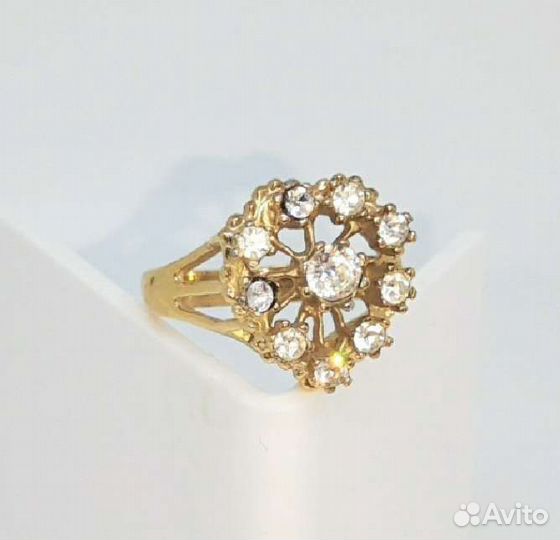 Кольцо - Uncas - Кристаллы - Позолота 14К - Винтаж