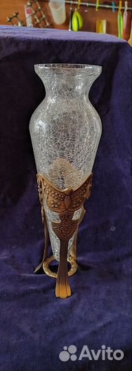 Изысканная ваза. Стекло,бронза. 33 см