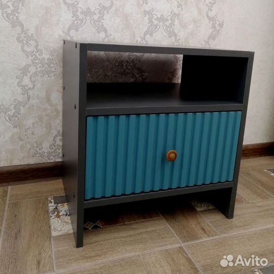 Напольная прикроватная тумба Графит+Аквамарин