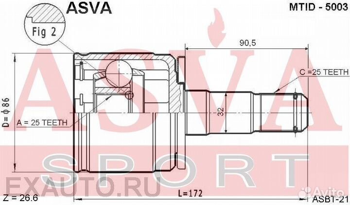 Шрус внутренний левый 25x32x25
