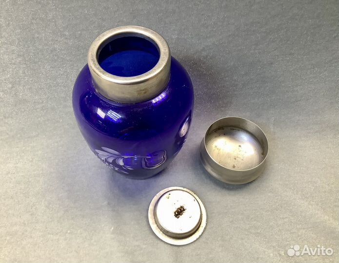 Чайница с ручной росписью. Кобальтовое стекло