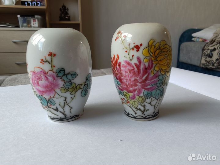 Японские старинные мини вазы, фарфор, парные