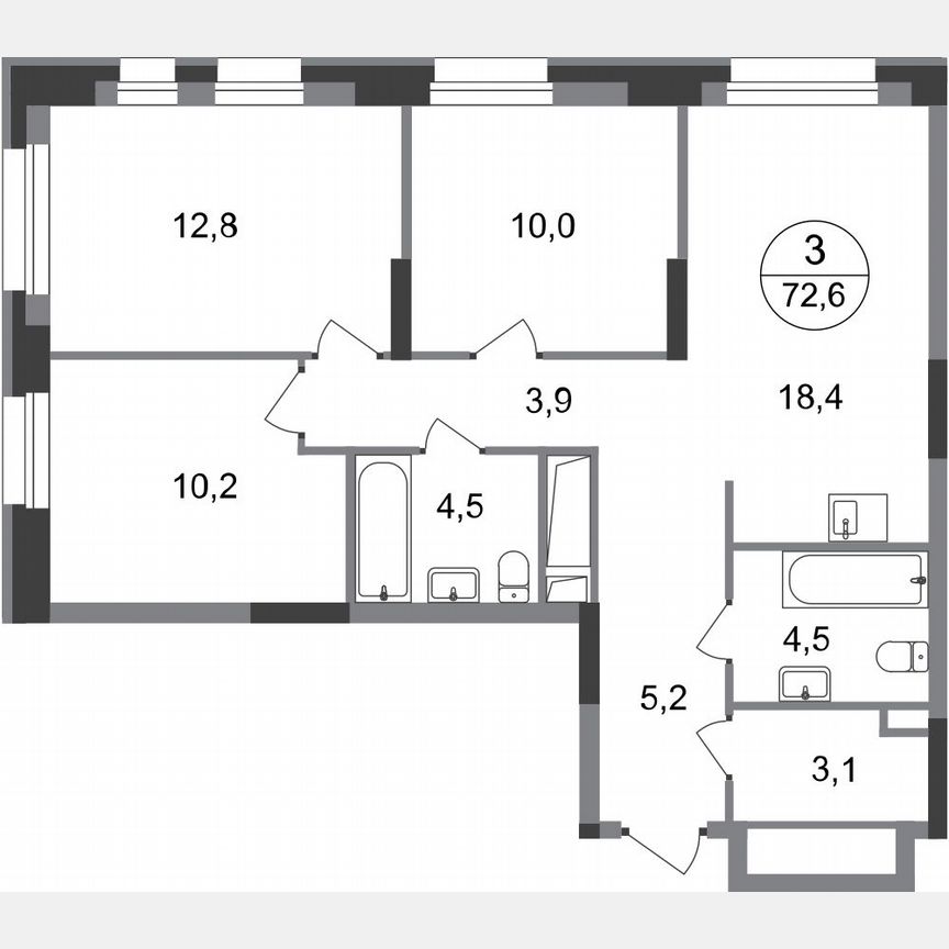 3-к. квартира, 72,6 м², 15/20 эт.