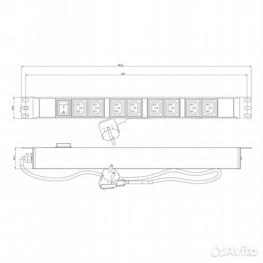 Hyperline SHE19-8IEC-S-2.5EU Блок розеток для 19
