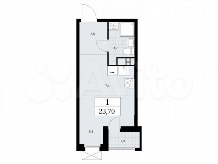 Квартира-студия, 23,7 м², 18/19 эт.