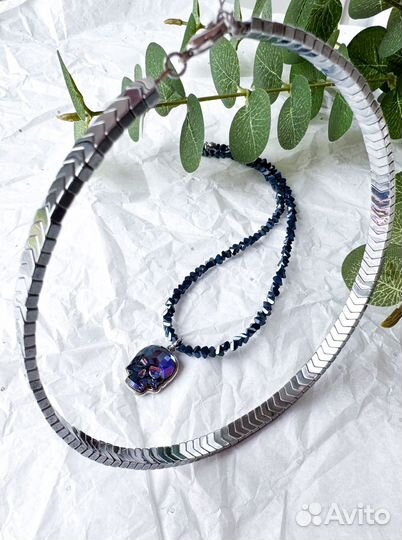 Колье металлик с кристаллом Sw Череп