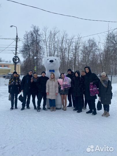 Белый Мишка поздравление. Ростовые куклы, аренда
