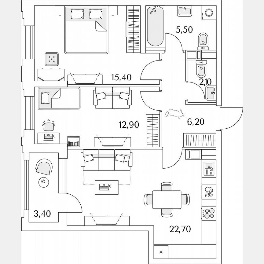 2-к. квартира, 72,1 м², 13/13 эт.