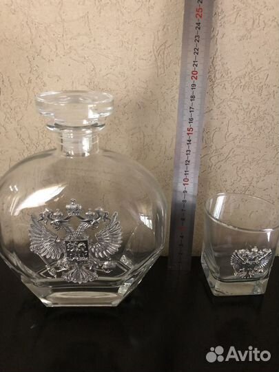 Набор для виски 6 стаканов и графин с гербами РФ