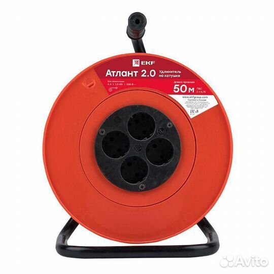Удлинитель на катушке 4х50м без заземл. 6А IP20 Атлант 2.0 1.3кВт пвс 2х0.75 PROxima EKF UKA02-06-27