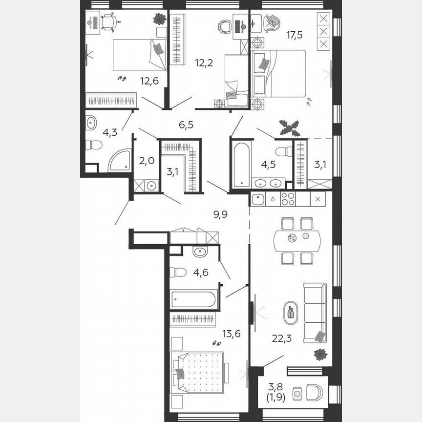 4-к. квартира, 118,1 м², 16/17 эт.