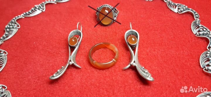 Серебряный набор сердолик