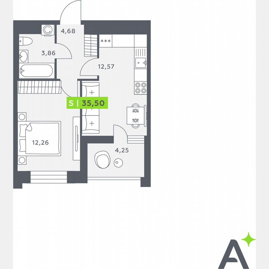 1-к. квартира, 35,5 м², 8/12 эт.