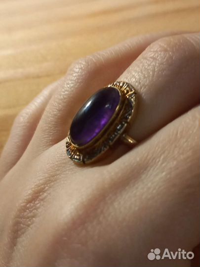 Кольцо серебро, природный аметист, антик