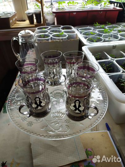 Большой винтажный графин со стаканами