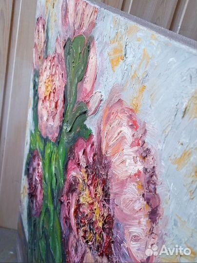 Картина маслом Натюрморт с пионами в вазе 40х50