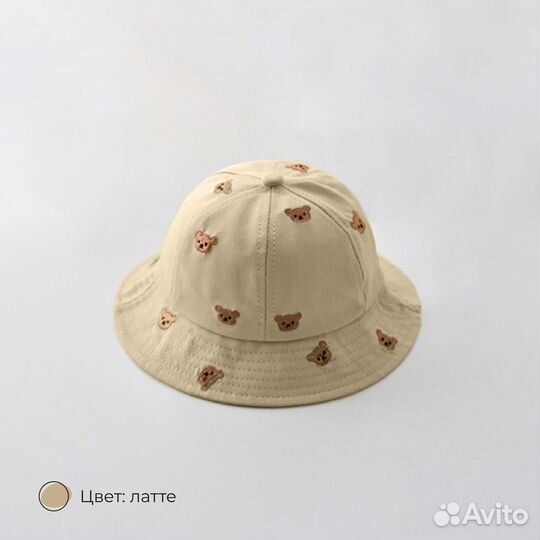 Панамка с вышитыми мишками, хлопок, 46-50см