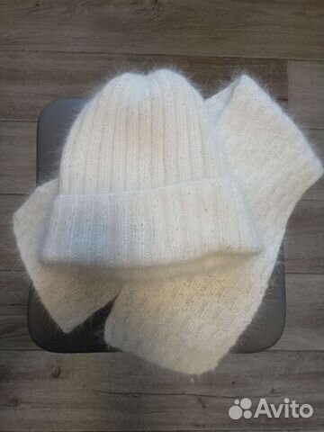 Шапка с шарфом новая вязаная (пух норки+кашемир)