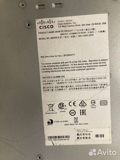 Коммутатор Cisco WS-C3650-24PS-S