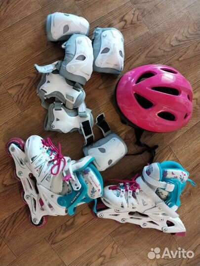 Роликовые коньки раздвижные 32-34, защита, шлем