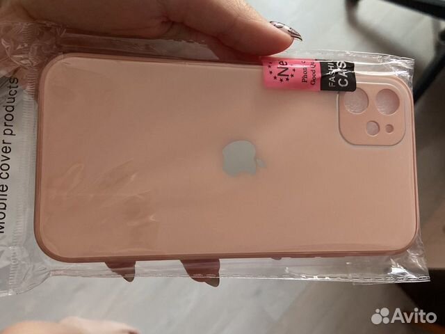 Чехол на iPhone 11 с гранями персиковый/розовый