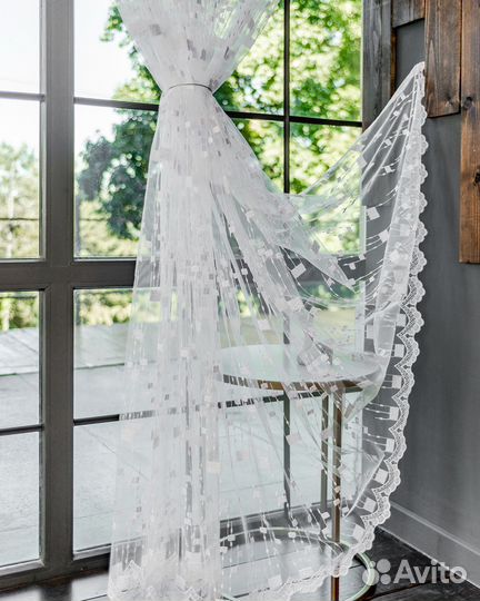 Тюль мона белый готовый на окна пошив