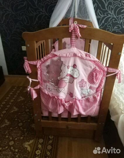 Кроватка - маятник бортики матрас балдахин