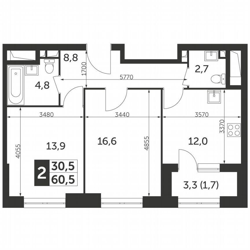 2-к. квартира, 60,5 м², 18/48 эт.