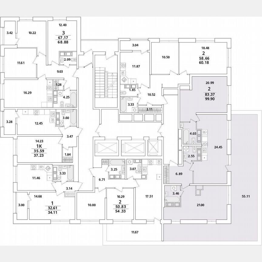2-к. квартира, 99,9 м², 16/22 эт.