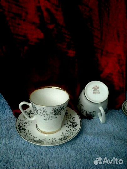 Чашка с блюдцем кофейная рис. Тонкие веточки