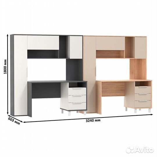 Два стола Mobi Комфорт 12.95N, дуб сонома/сатин/серый/белый премиум, 324х60,3х180 см, не ун.сб