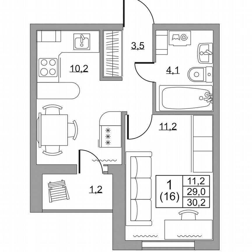 1-к. квартира, 30,2 м², 2/8 эт.