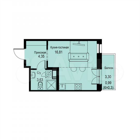 Квартира-студия, 25,8 м², 6/12 эт.