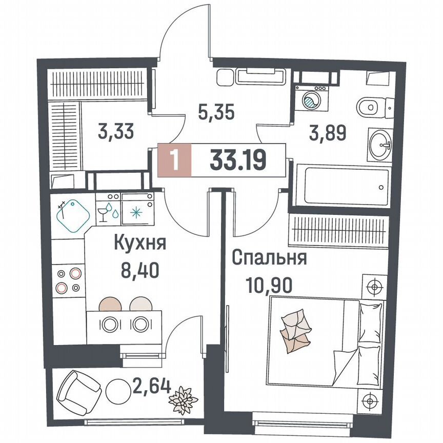 1-к. квартира, 33,2 м², 17/18 эт.