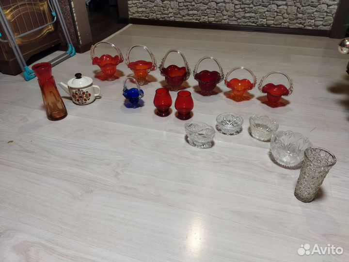 СССР конфетницы,ваза,стаканы,чайник, хрусталь