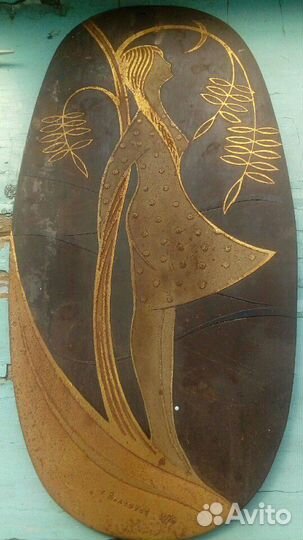 Гравюра Рябинушка Девушка у ивы Златоуст 1974г